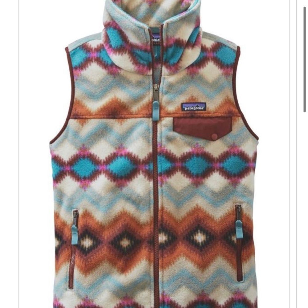 Patagonia Multicolor Aztec Fleece Vest - Teal, Brown, Cream, Pink